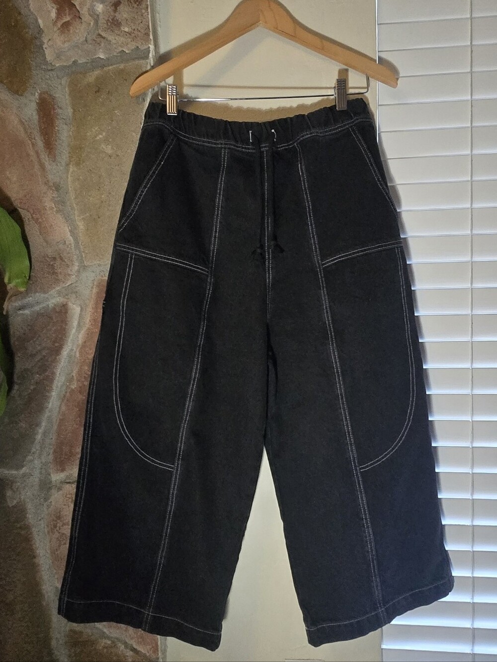 Skater Ultra Baggy Crop Jeans with Contrast Top Stitch - Streetwear x Utility